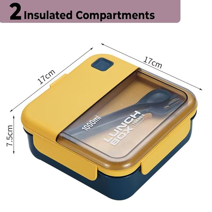 Yakada 1000ml Insulated Lunch Box with Cutlery | Leakproof & Lightweight | Office & School Use