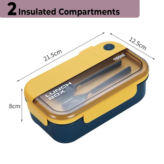 Yakada 1100ml Insulated Lunch Box with Cutlery | Leakproof & Lightweight | Office & School Use