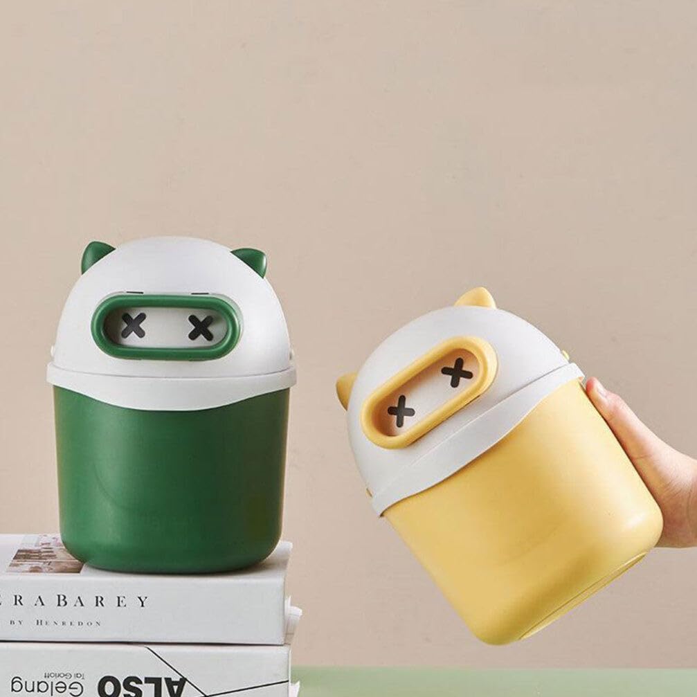 GroomBuddy Sleepy Bear Mini Dustbin | Cute Desktop Trash Bin with Lid | Compact, Odor-Sealing & Multi-Use for Home, Car & Office
