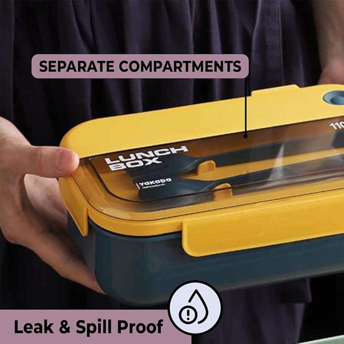 Yakada 1100ml Insulated Lunch Box with Cutlery | Leakproof & Lightweight | Office & School Use