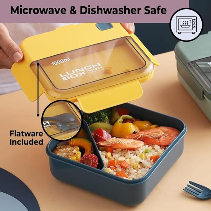 Yakada 1000ml Insulated Lunch Box with Cutlery | Leakproof & Lightweight | Office & School Use