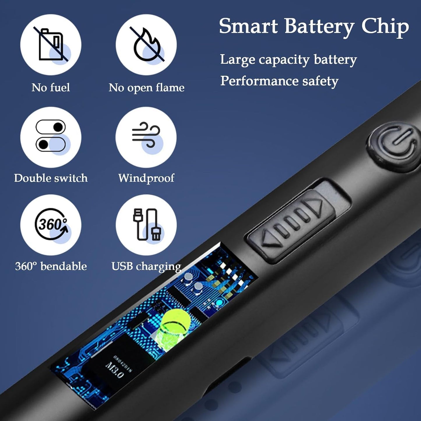 NovaHaven USB Rechargeable Electric Gas Lighter for Kitchen, Pooja Room, Candles, BBQ, Multi Purpose - 360 Degree Flexible & Windproof