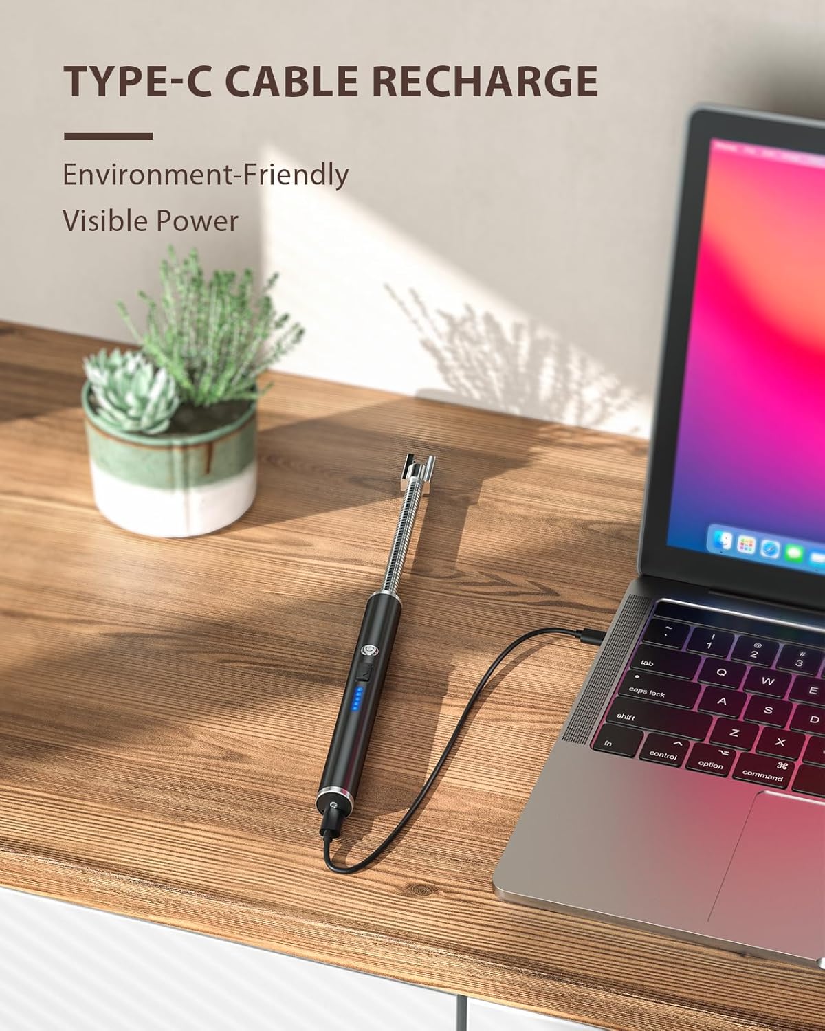 NovaHaven USB Rechargeable Electric Gas Lighter for Kitchen, Pooja Room, Candles, BBQ, Multi Purpose - 360 Degree Flexible & Windproof