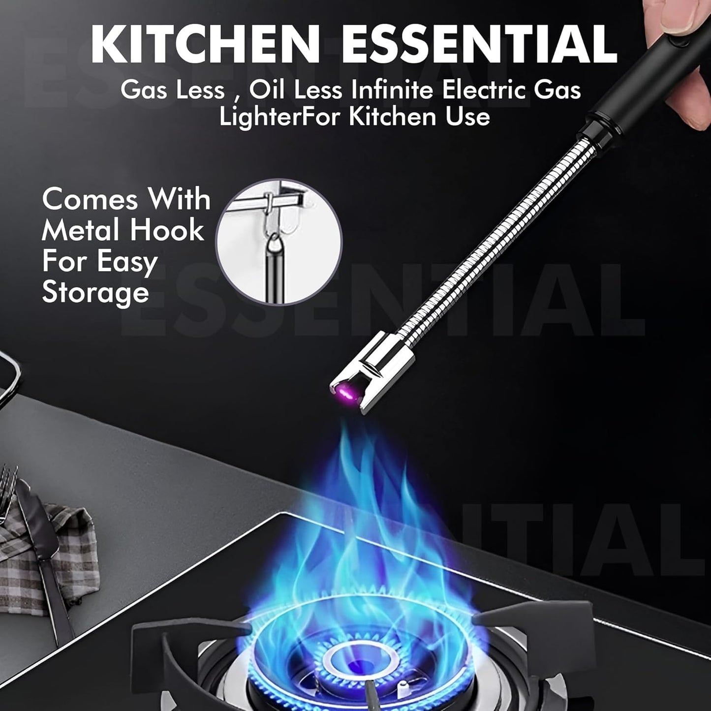 NovaHaven USB Rechargeable Electric Gas Lighter for Kitchen, Pooja Room, Candles, BBQ, Multi Purpose - 360 Degree Flexible & Windproof