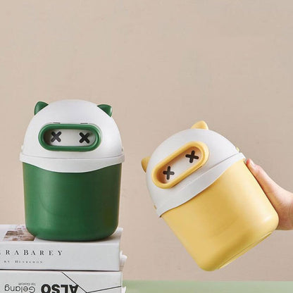 GroomBuddy Sleepy Bear Mini Dustbin | Cute Desktop Trash Bin with Lid | Compact, Odor-Sealing & Multi-Use for Home, Car & Office