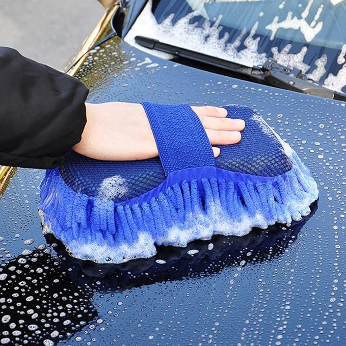 GroomBuddy Microfiber Car Wash Sponge | High-Density Chenille Cleaning Mitt with Strap | Scratch-Free, Reusable & Absorbent for Car, Bike & Home
