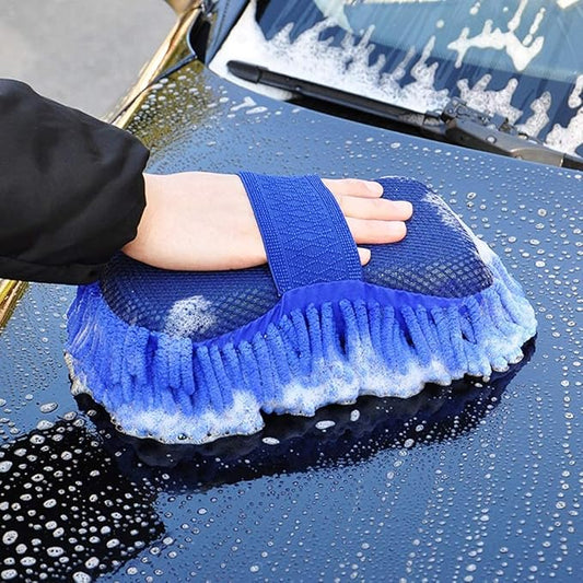 GroomBuddy Microfiber Car Wash Sponge | High-Density Chenille Cleaning Mitt with Strap | Scratch-Free, Reusable & Absorbent for Car, Bike & Home