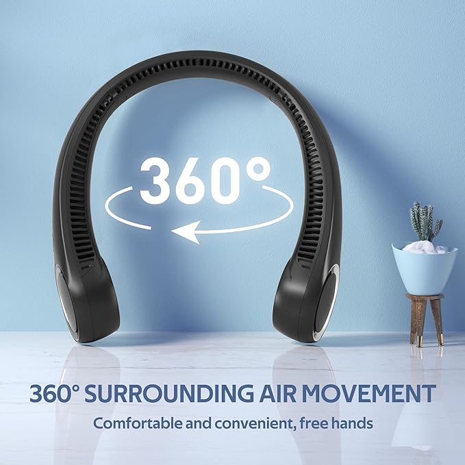 NovaHaven Portable Neck Fan Rechargeable Smart Cooling With 3 Speed USB Charging Low Noise Mini Fans For Kitchen Travel Outdoor & Office